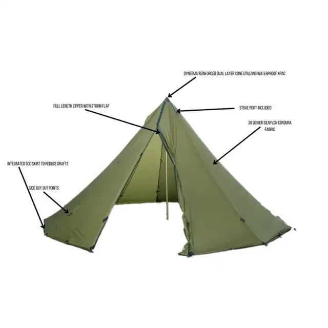 12 Person Tipi - Green, With Door Screens | Guidefitter